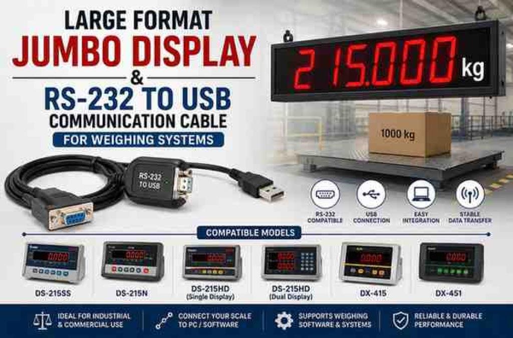 Large Format Jumbo Display & RS-232 to USB Communication Cable for Weighing Systems