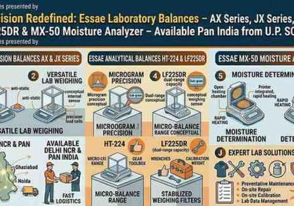 Precision Redefined: Essae Laboratory Balances – AX Series, JX Series, HT-224, LF225DR & MX-50 Moisture Analyzer – Available Pan India from U.P. SCALES
